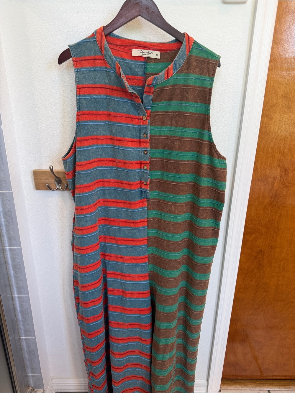 Three Bird Nest Sold Out Sleeveless Striped Jumpsuit in Red, Teal, Green, Brown